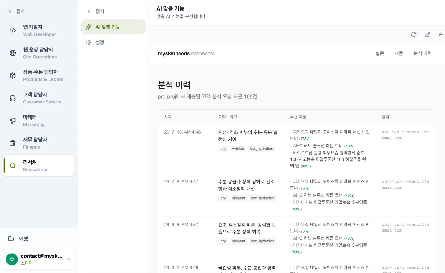 AI 맞춤 기능 대시보드